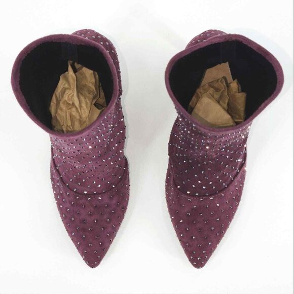 New Charles David Personal Rhinestone Booties Ankle Boots Women 5 Purple Suede - Picture 6 of 11